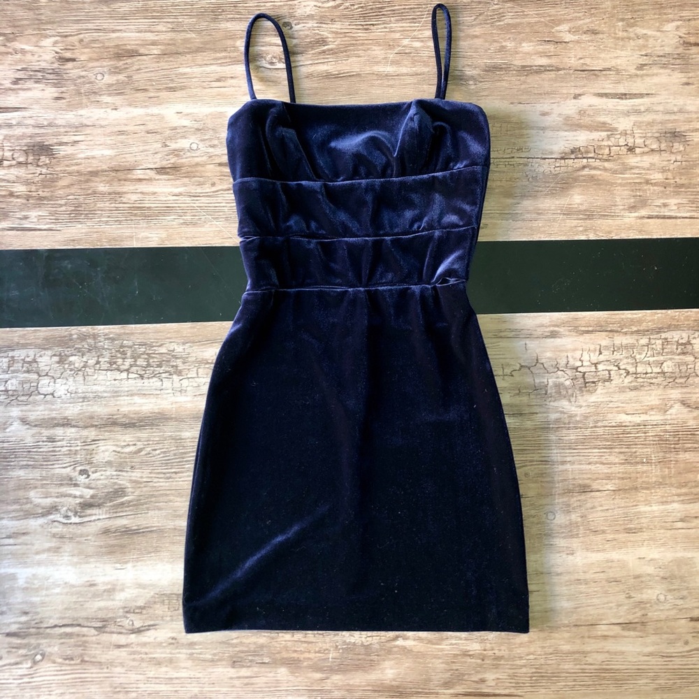Navy blue velvet mini dress